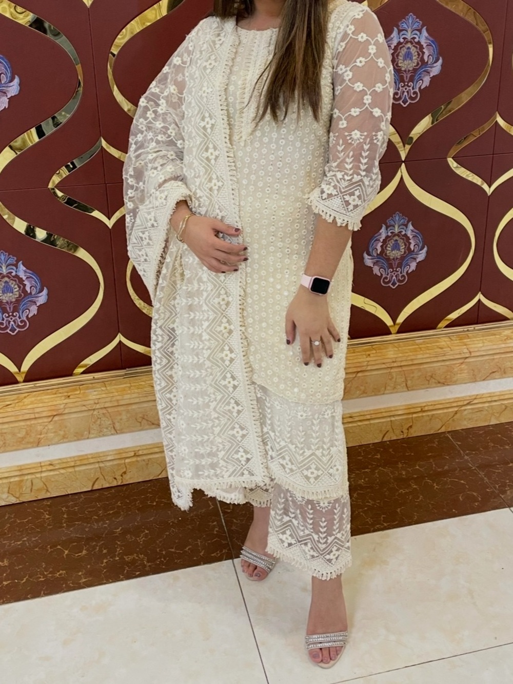 Elegant Cream Lace Women’s Dress - Classic Embroidered Design